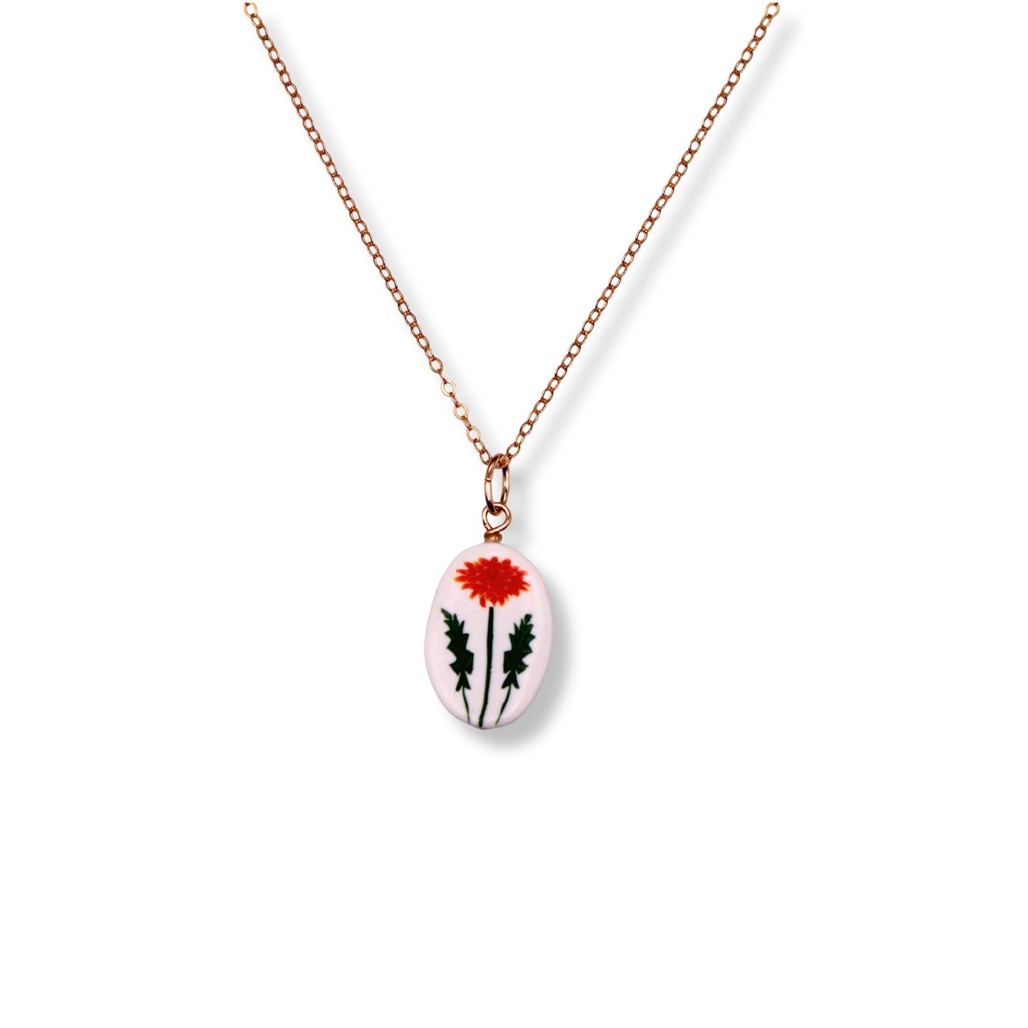 November Birth Month Flower Necklace - Orange Chrysanthemum