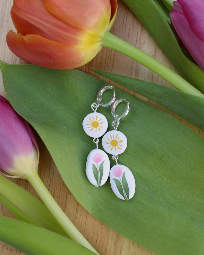 Pink Tulip and Sun Hoops