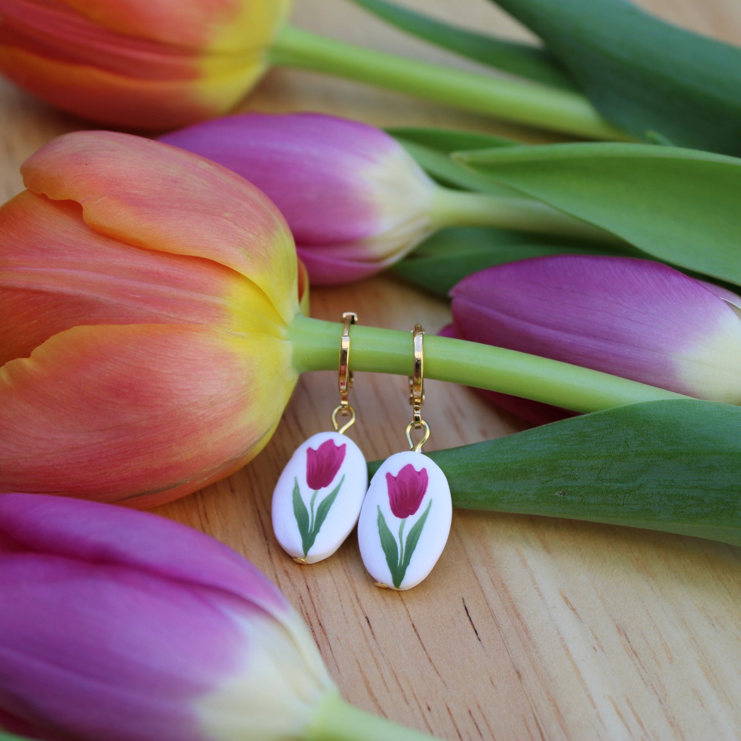 Magenta Tulip Hoops