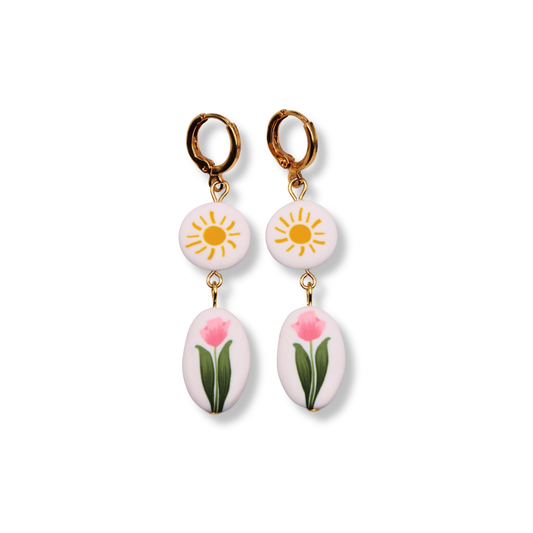 Pink Tulip and Sun Hoops