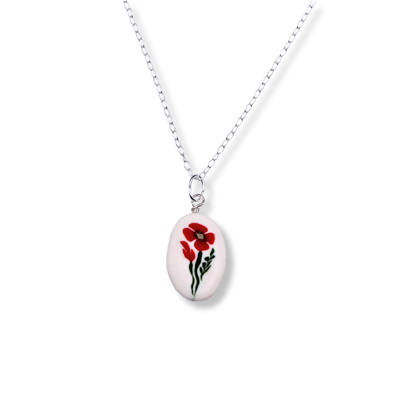 August Birth Month Flower Necklace - Oval Pendant
