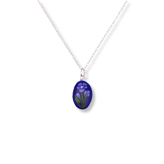 February Birth Month Flower Necklace - Oval Pendant