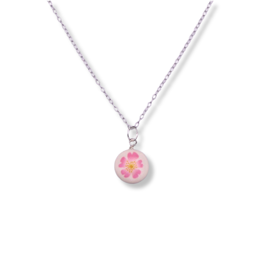 June Birth Month Flower Necklace - Light Pink Flower