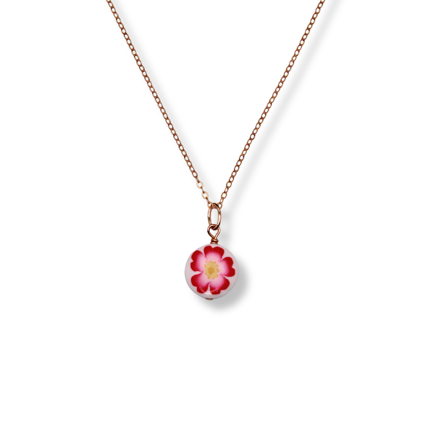 June Birth Month Flower Necklace - Dark Pink Flower