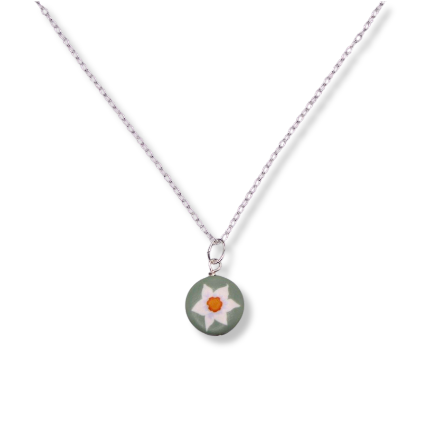March Birth Month Flower Necklace -Circle Pendant