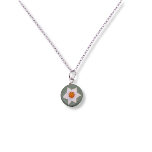 March Birth Month Flower Necklace -Circle Pendant
