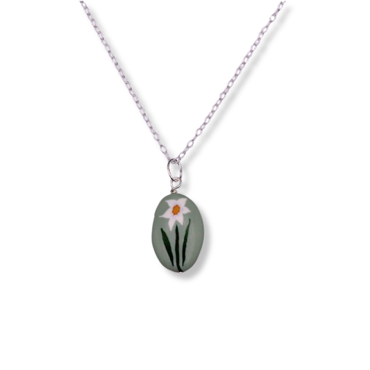 March Birth Month Flower Necklace - Oval Pendant