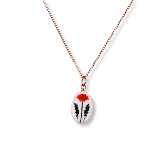 November Birth Month Flower Necklace - Orange Chrysanthemum