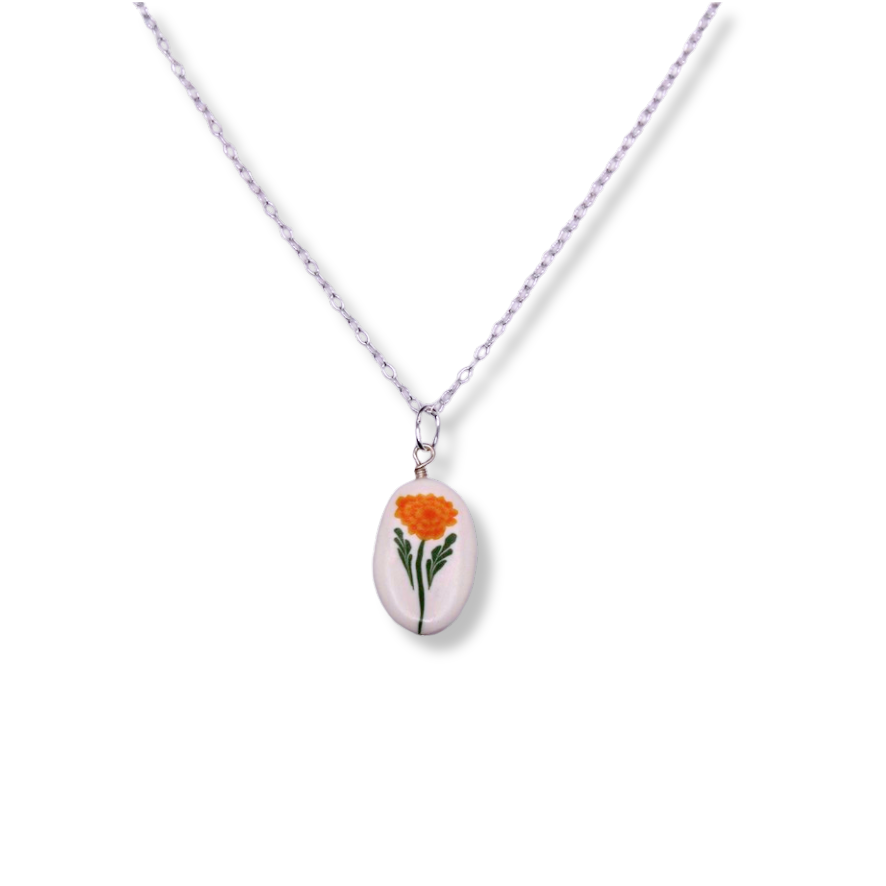 October Birth Month Flower Necklace - Light Marigold