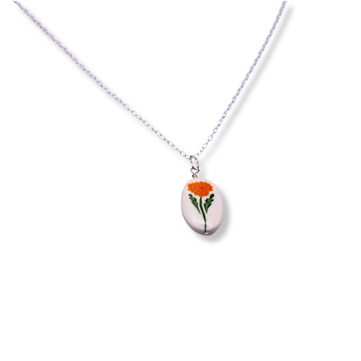 October Birth Month Flower Necklace - Light Marigold
