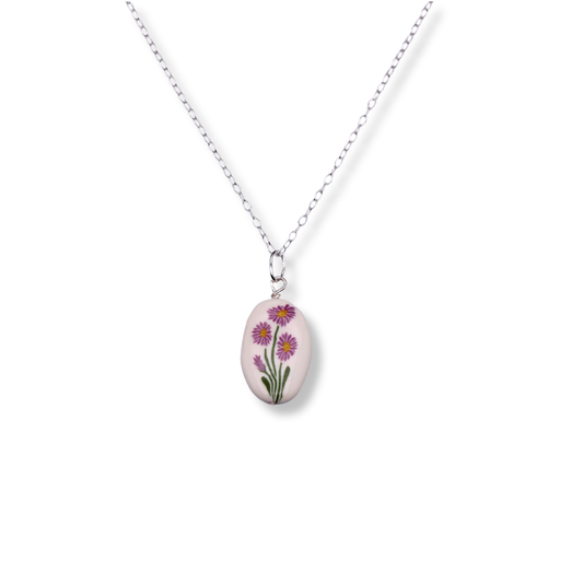 September Birth Month Flower Necklace - Oval Pendant